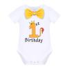 Baby Boy Lion Wild One Theme First 1st Birthday Cake Smash Outfit Cotton Short Sleeve Romper Bodysuit Diaper Cover Shorts Pants Bloomers Y-back Suspenders Crown Headband 4pcs Set Yellow 6-12 Months view 2