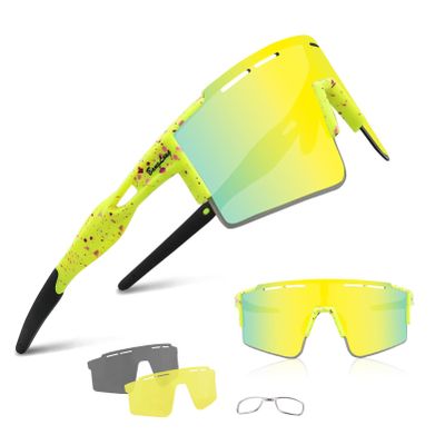 BangLong Cycling Sunglasses Polarized Sports Glasses for Men Women with 3 Interchangeable Lenses for Running Baseball Glasses
