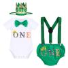 Baby Boy Jungle Safari Theme First 1st Birthday Cake Smash Outfit Cotton Short Sleeve Romper Bodysuit Diaper Cover Shorts Pants Bloomers Y-back Suspenders Crown Headband 4pcs Set Green 6-12 Months view 1