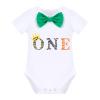Baby Boy Jungle Safari Theme First 1st Birthday Cake Smash Outfit Cotton Short Sleeve Romper Bodysuit Diaper Cover Shorts Pants Bloomers Y-back Suspenders Crown Headband 4pcs Set Green 6-12 Months view 2