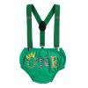 Baby Boy Jungle Safari Theme First 1st Birthday Cake Smash Outfit Cotton Short Sleeve Romper Bodysuit Diaper Cover Shorts Pants Bloomers Y-back Suspenders Crown Headband 4pcs Set Green 6-12 Months view 4