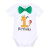 Baby Boy Lion Wild One Theme First 1st Birthday Cake Smash Outfit Cotton Short Sleeve Romper Bodysuit Diaper Cover Shorts Pants Bloomers Y-back Suspenders Crown Headband 4pcs Set Green 12-18 Months view 2