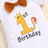 Baby Boy Lion Wild One Theme First 1st Birthday Cake Smash Outfit Cotton Short Sleeve Romper Bodysuit Diaper Cover Shorts Pants Bloomers Y-back Suspenders Crown Headband 4pcs Set Light Brown 12-18M view 3