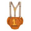 Baby Boy Lion Wild One Theme First 1st Birthday Cake Smash Outfit Cotton Short Sleeve Romper Bodysuit Diaper Cover Shorts Pants Bloomers Y-back Suspenders Crown Headband 4pcs Set Light Brown 12-18M view 4