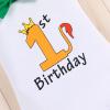 Baby Boy Lion Wild One Theme First 1st Birthday Cake Smash Outfit Cotton Short Sleeve Romper Bodysuit Diaper Cover Shorts Pants Bloomers Y-back Suspenders Crown Headband 4pcs Set Green 6-12 Months view 3