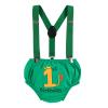 Baby Boy Lion Wild One Theme First 1st Birthday Cake Smash Outfit Cotton Short Sleeve Romper Bodysuit Diaper Cover Shorts Pants Bloomers Y-back Suspenders Crown Headband 4pcs Set Green 6-12 Months view 4
