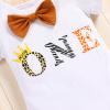 Baby Boy Jungle Safari Theme First 1st Birthday Cake Smash Outfit Cotton Short Sleeve Romper Bodysuit Diaper Cover Shorts Pants Bloomers Y-back Suspenders Crown Headband 4pcs Set Light Brown 12-18M view 3