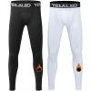 TELALEO Boys Thermal Compression Leggings Pants Youth Fleece Lined Base Layer Tights Cold Weather Heat Gear (Fireball is an AD) Black White L view 1