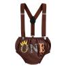 Baby Boy Jungle Safari Theme First 1st Birthday Cake Smash Outfit Cotton Short Sleeve Romper Bodysuit Diaper Cover Shorts Pants Bloomers Y-back Suspenders Crown Headband 4pcs Set Dark Brown 12-18M view 4