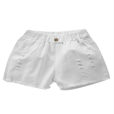 Aislor Girls Summer Ripped Denim Jean Shorts High Waist Stretchy Frayed Casual Denim Shorts with Pockets White 7-8 Years
