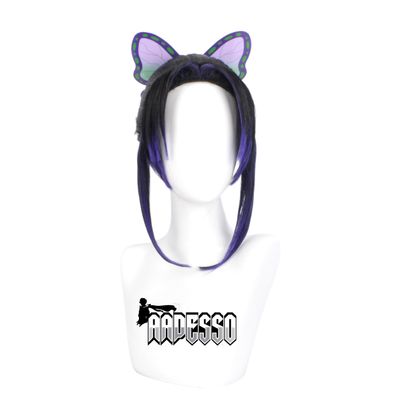 Aadesso Kochou Shinobu wig With Butterfly Hair Clip Anime Black And Purple Gradient Heat Resistant Synthetic with wig cap