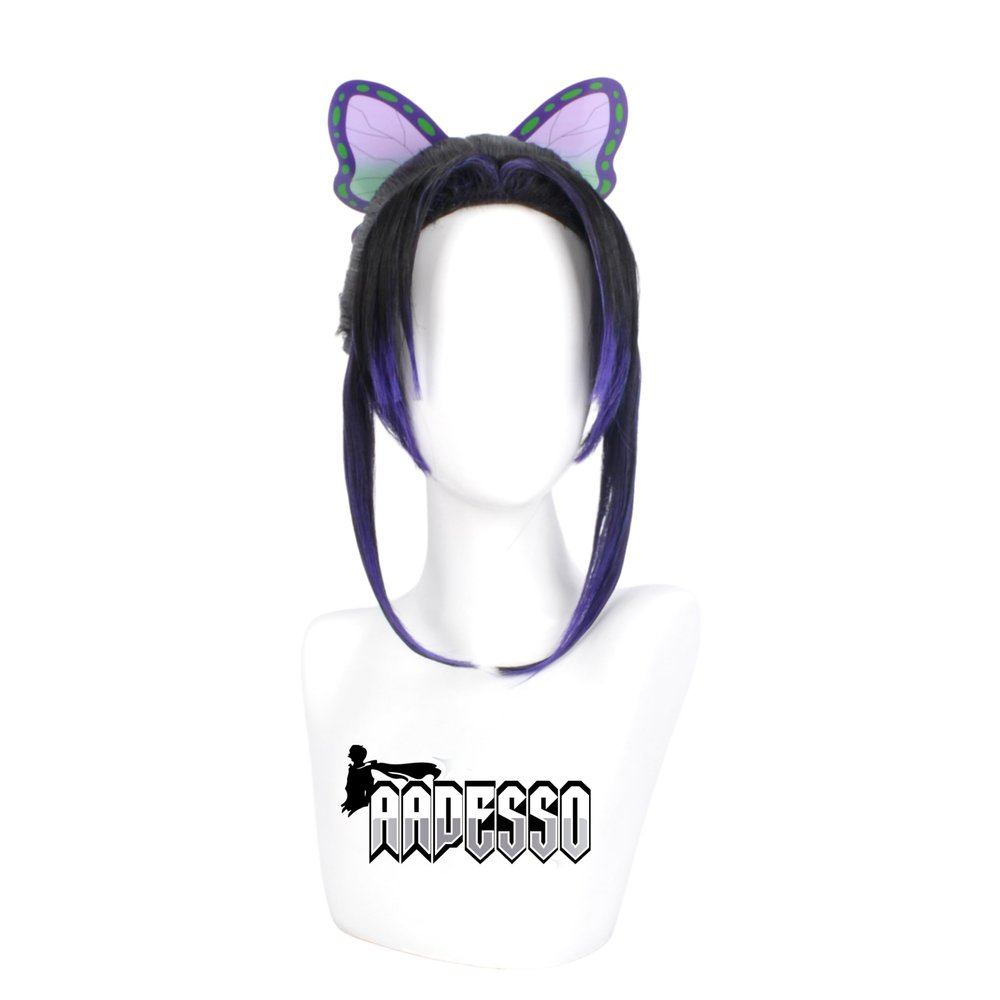 Aadesso Kochou Shinobu wig With Butterfly Hair Clip Anime Black And Purple Gradient Heat Resistant Synthetic with wig cap