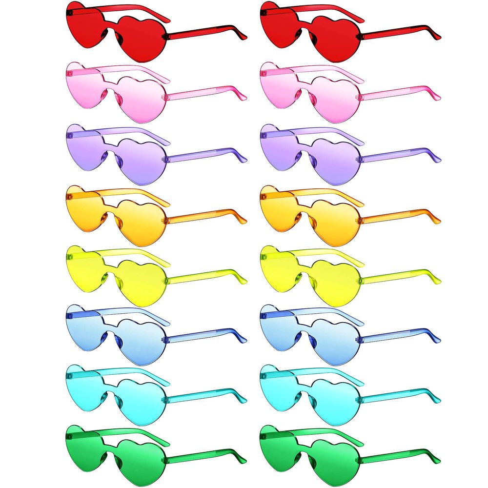 Colzzy 16 Pair Heart Shaped Sunglasses Bulk Witch Birthday Party Sunglasses Candy Color Eyewear for Party Women(Fresh Colors)