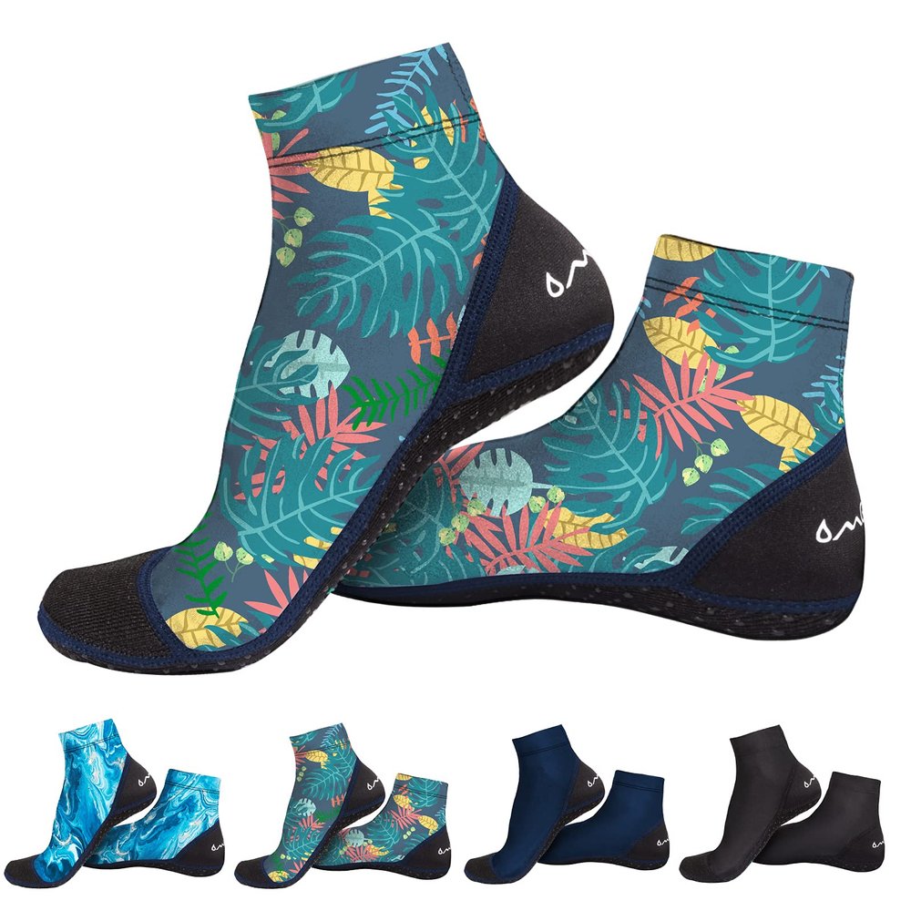 OMGear Water Socks Beach Sand Volleyball Socks Wetsuit Fins Booties Aqua Shoes Anti-Slip Dive Socks Ultra Stretch for Snorkeling Swimming Surfing Scuba Diving Spearfishing Kayaking (Leaf, M)
