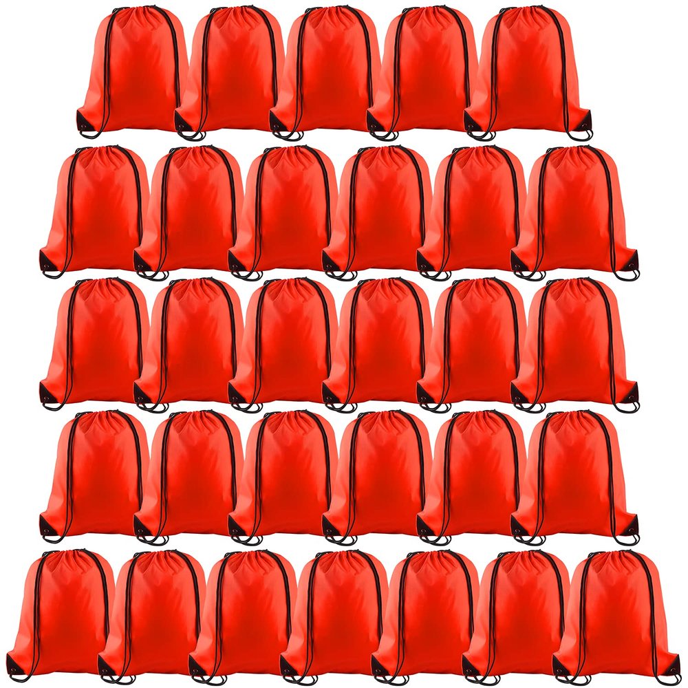PLULON 30 Pcs Red Drawstring Bags Bulk String Bags Drawstring Backpack Cinch Sack Backpack Bags for Yoga Traveling Outdoor Party
