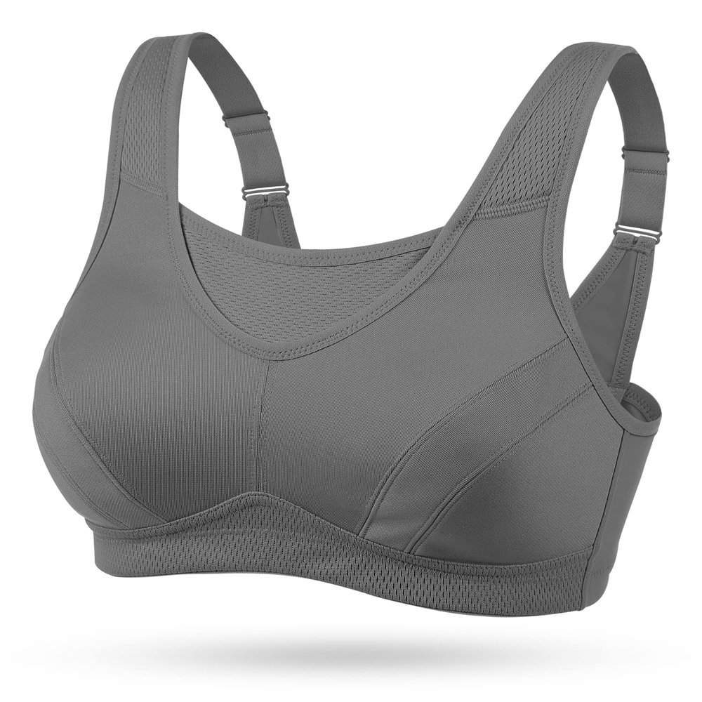 Wingslove Women's Full Coverage High Impact Wirefree Workout Non Padded Sports Bra Bounce Control (Grey,34G)