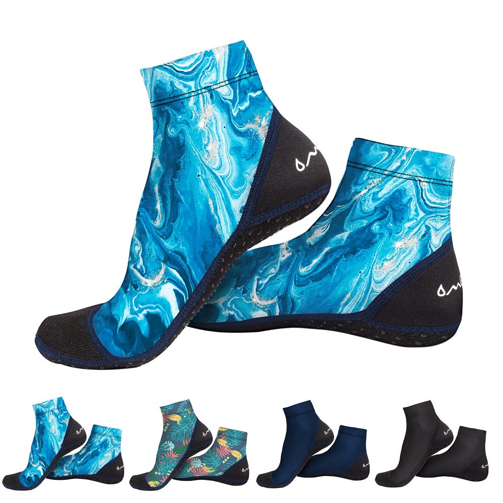 OMGear Water Socks Beach Sand Volleyball Socks Wetsuit Fins Booties Aqua Shoes Anti-Slip Dive Socks Ultra Stretch for Snorkeling Swimming Surfing Scuba Diving Spearfishing Kayaking (Ocean, M)