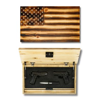 Tactical Traps - Old Glory Rustic American Flag Wall Storage with RFID Lock - 25" x 15" - Soft Lift-Up Door, Easy Installation, Secure Wall Storage - Torched