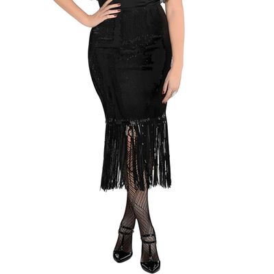 Black Flapper Sequin Midi Skirt (One Size Fit For Women) - 1 Pc. - Glamorous Design, Perfect For Parties, Night Outs & Vintage Events