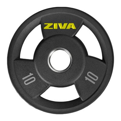 ZIVA RPU Grip Disc Olympic 2" Weight Plate Premium Hard Wearing Rubber Urethane Coating, Stainless Steel Insert, 3-Position Contoured Grip Single, 10 lb