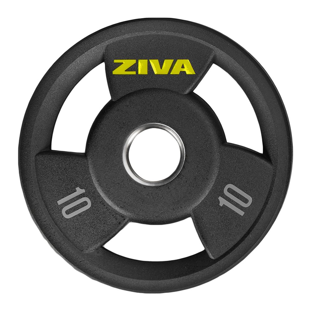 ZIVA RPU Grip Disc Olympic 2" Weight Plate Premium Hard Wearing Rubber Urethane Coating, Stainless Steel Insert, 3-Position Contoured Grip Single, 10 lb