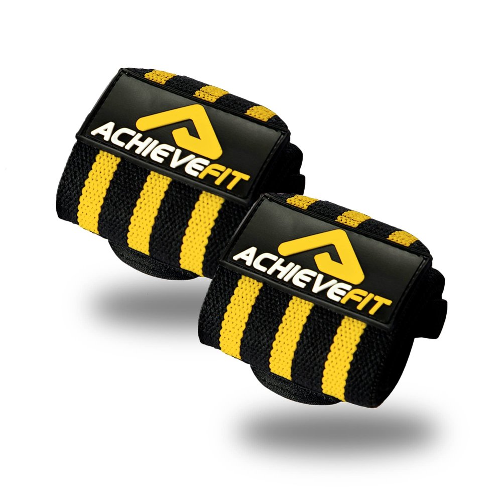 Achieve Fit Weight Lifting Wrist Wraps - Wrist Support for Workout, Crossfit, Weightlifting & Powerlifting - Wrist Brace with Thumb Loops for Men and Women - 18" (Pair) (Combo, Yellow/Black)