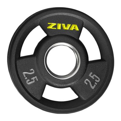 ZIVA Olympic Weight Plate  2.5 lb Premium Urethane-Coated Grip Disc with 2" Stainless Steel Insert and 3-Position Handle  Sold Individually | Does not fit Standard Studio Barbell