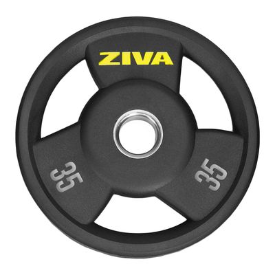 ZIVA RPU Grip Disc Olympic 2" Weight Plate Premium Hard Wearing Rubber Urethane Coating, Stainless Steel Insert, 3-Position Contoured Grip Single, 35 lb