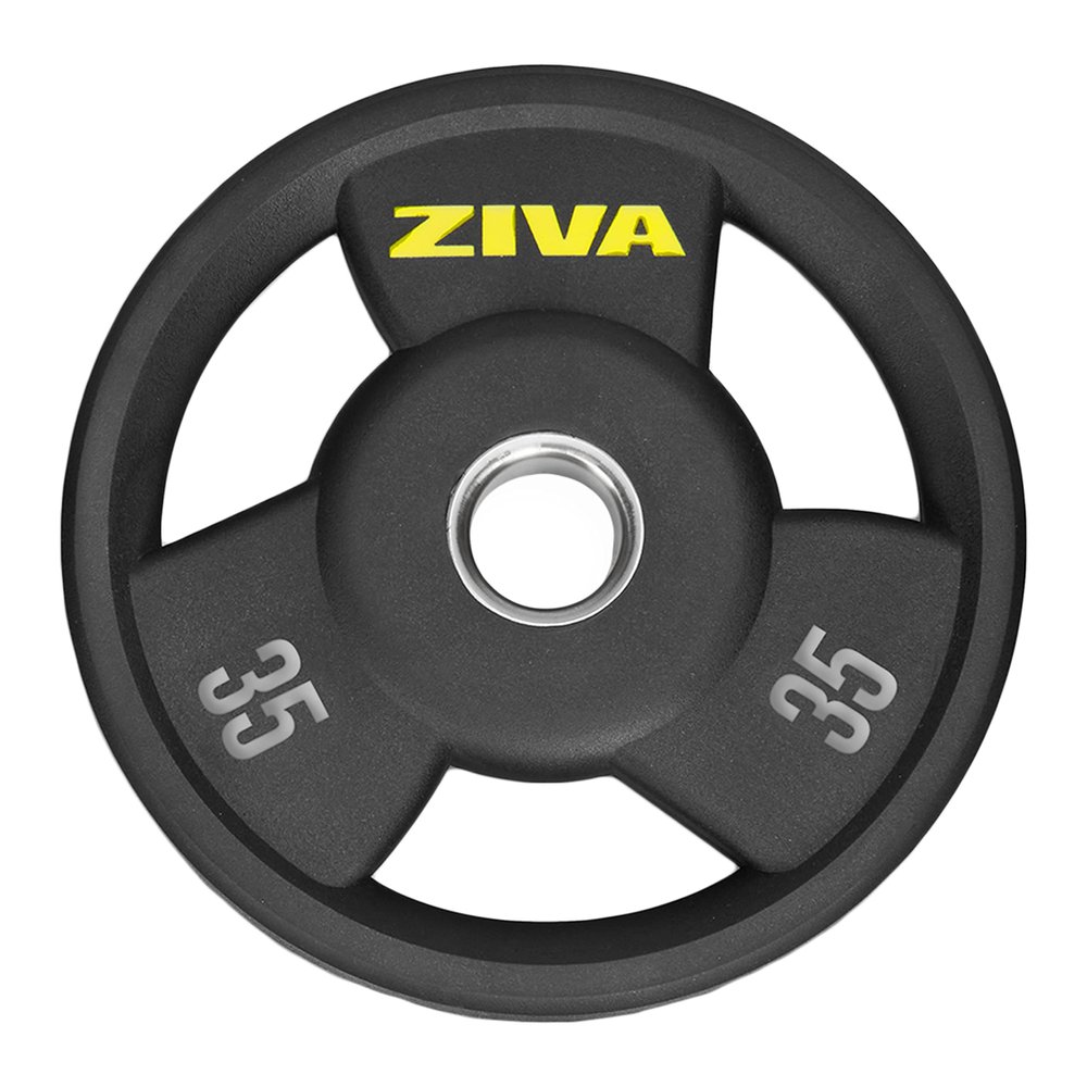 ZIVA RPU Grip Disc Olympic 2" Weight Plate Premium Hard Wearing Rubber Urethane Coating, Stainless Steel Insert, 3-Position Contoured Grip Single, 35 lb