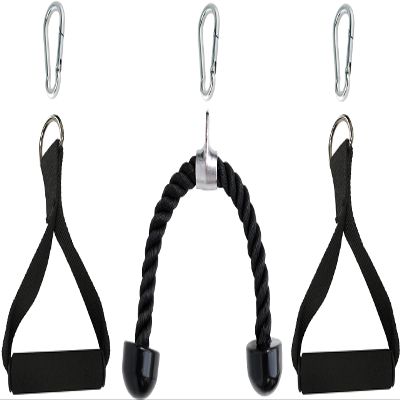 Ader Tricep Pull Down Rope Cable Machine Attachment + Nylon Cable Handles with 3 Snap Links for Home Gym Pulldown System (Black)
