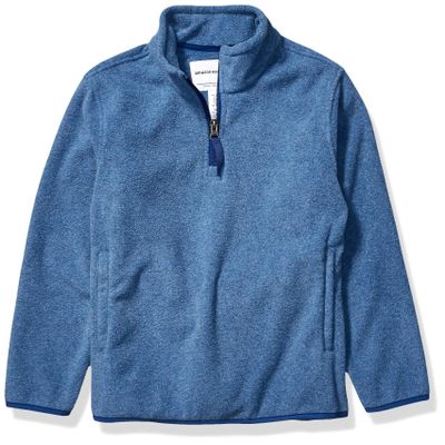 Amazon Essentials Boys' Polar Fleece Quarter-Zip Pullover Jacket, Blue Heather, X-Small