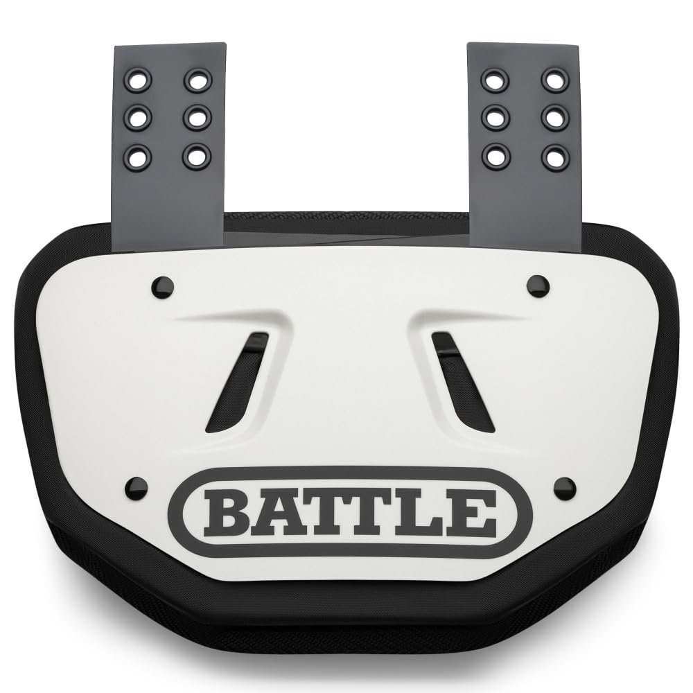 Battle Sports Chrome Football Back Plate  Hard Shell Lower Back Protector with Contoured Foam for High-Impact Protection - Adult, Pearl White