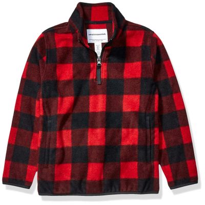 Amazon Essentials Toddler Boys' Polar Fleece Quarter-Zip Pullover Jacket, Red Exploded Buffalo Check, 3T