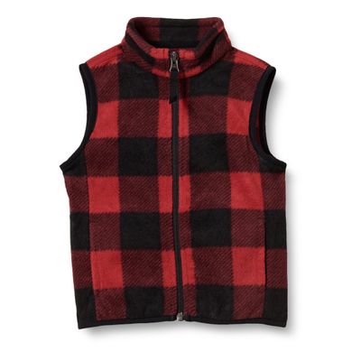 Amazon Essentials Boys' Full Zip Polar Fleece Vest, Red Exploded Buffalo Check, Large