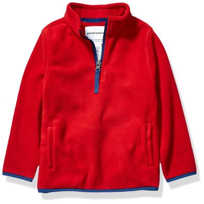 Amazon Essentials Toddler Boys' Polar Fleece Quarter-Zip Pullover Jacket, Red, 3T