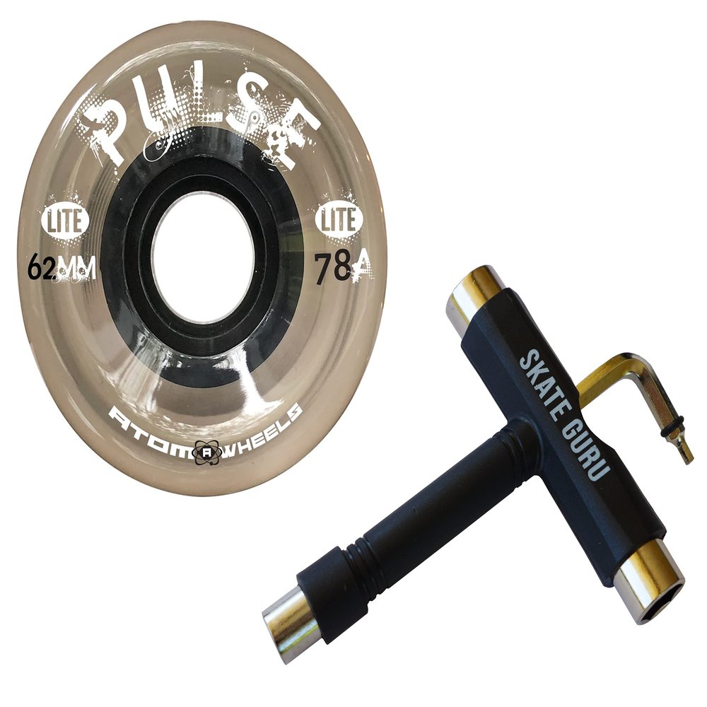 Atom Skates Outdoor Quad Roller Wheels / 2 Packs - 8 Wheels Atom Pulse Lite 62x33 Black Bundle with Tool