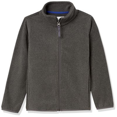 Amazon Essentials Boys' Polar Fleece Full-Zip Mock Jacket, Charcoal Heather, X-Large