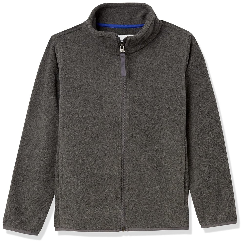 Amazon Essentials Boys' Polar Fleece Full-Zip Mock Jacket, Charcoal Heather, X-Large