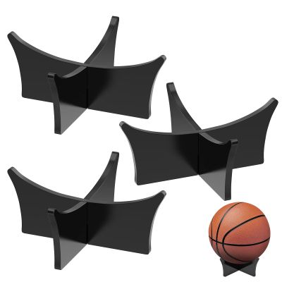 CANIPHA Acrylic Ball Stand Holder, Display Stand for Football, Basketball, Soccer, Volleyball, Rugby Sports Ball Storage Rack, Trophy Autograph Memorabilia Display Cases (Black, 3 Pcs)