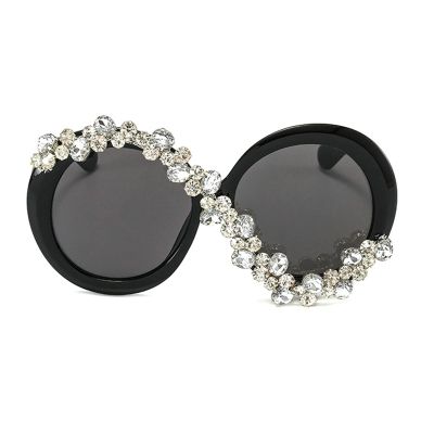willochra Oversized Round Sunglasses Women Diamond Rhinestone Sunglasses Men Luxury Glasses Eyeglasses Vintage (BLACK)