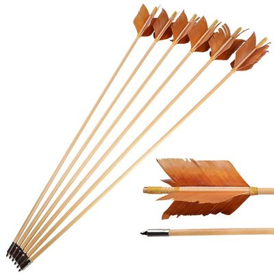 AMEYXGS 6/12 Pack Archery Traditional Wooden Arrow Target Flu-Flu Arrows with 4 Feathers Fletching for Practice Targeting Hunting (Brown, 12 Pack)
