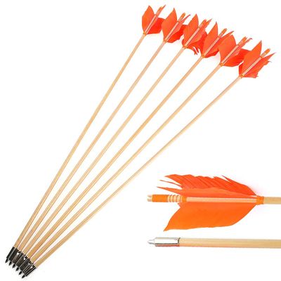 AMEYXGS 6/12 Pack Archery Traditional Wooden Arrow Target Flu-Flu Arrows with 4 Feathers Fletching for Practice Targeting Hunting (Orange, 12 Pack)