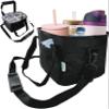 4 Water Bottle Holder with Strap | Family Size 4 Compartment Drink Bag, Multiple Tumbler Carrier Caddy | Adjustable Fits Large & Small Drinks | Hands Free, Won't Tip Over in Car (Black) view 1
