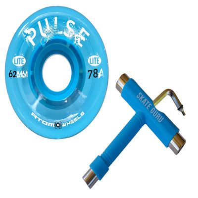 Atom Skates Outdoor Quad Roller Wheels / 2 Packs - 8 Wheels Atom Pulse Lite 62x33 Blue Bundle with Tool
