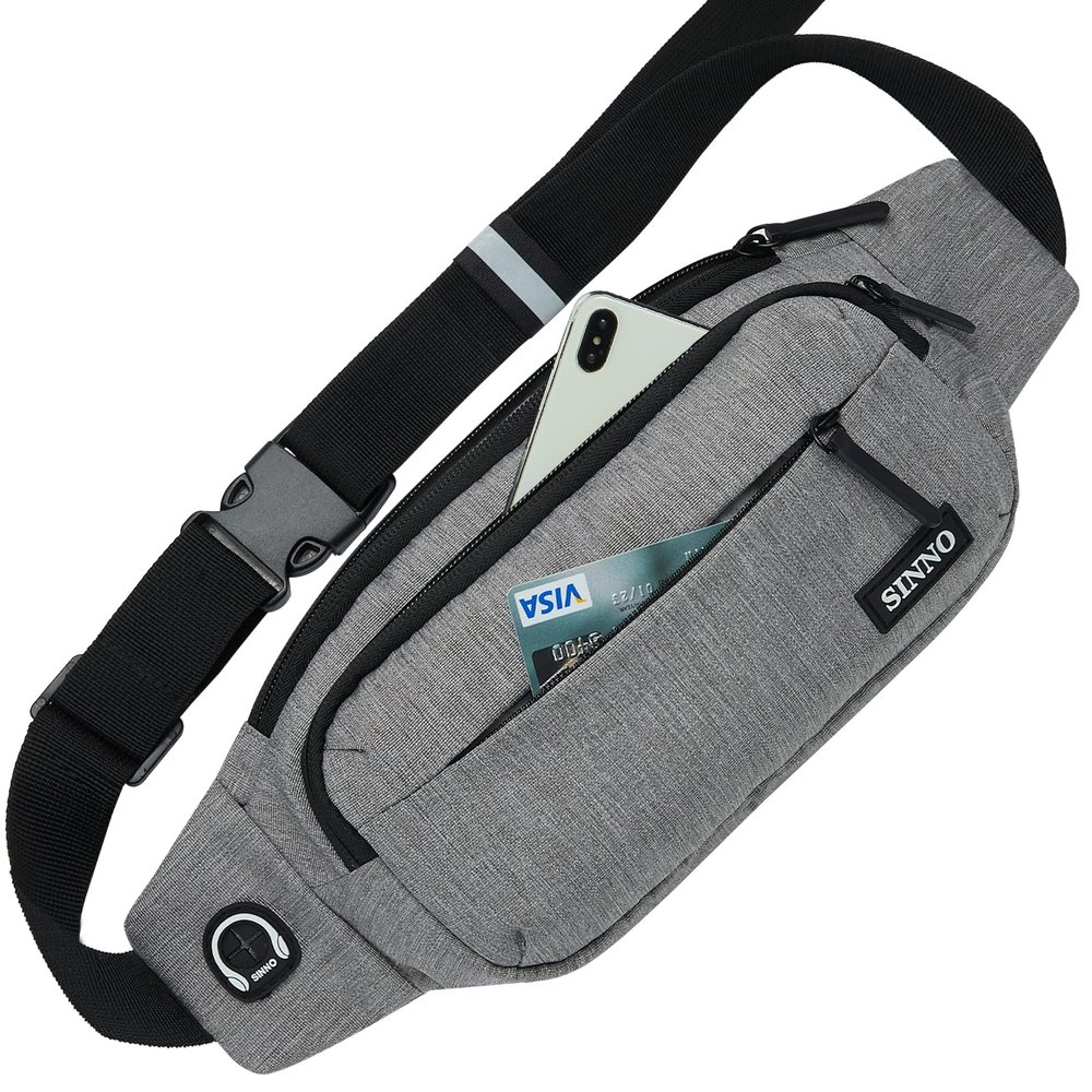 SINNO Large Fanny Pack for Men Women Cross Body Belt Bag with 4-Zipper Pockets Gifts for Running Sport Workout Hiking Travel Fashion Crossbody Waist Packs Phone Bag Purse Carrying All Phones