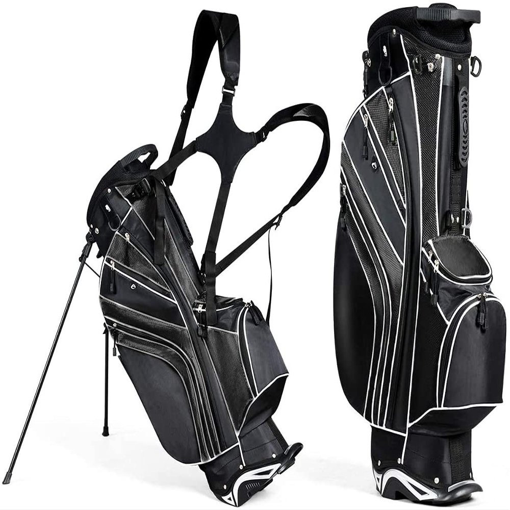Mayjooy Golf Stand Bag, Portable Carry Golf Bag w/Ergonomic Dual Straps & 6 Way Top Divider, Lightweight Carry Organizer Pocket w/Umbrella Ring, Ideal for Men & Women (Black)