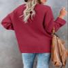 Saodimallsu Womens Oversized Sweaters Button Up V Neck Batwing Long Sleeve Chunky Loose Henley Tops Pullover Knit Jumper Wine Red view 3