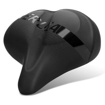 RERUIA Large Bike Seat Comfortable and Wide Saddle Dual Shock Absorbing Exercise Bicycle Seat Leather Cover Waterproof Universal Fit for Outdoor Indoor Cycling Men Women Seniors Replacement Part