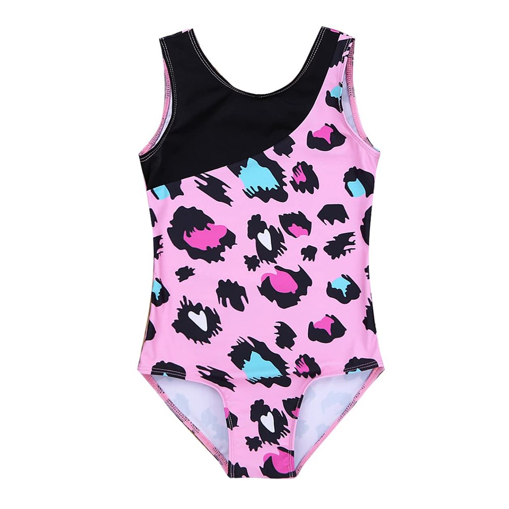 Yartina Kids Girls Ballet Dance Gymnastics Leotard Leopard Print Strappy Tumbling Athletic Outfits Pink 7-8 Years