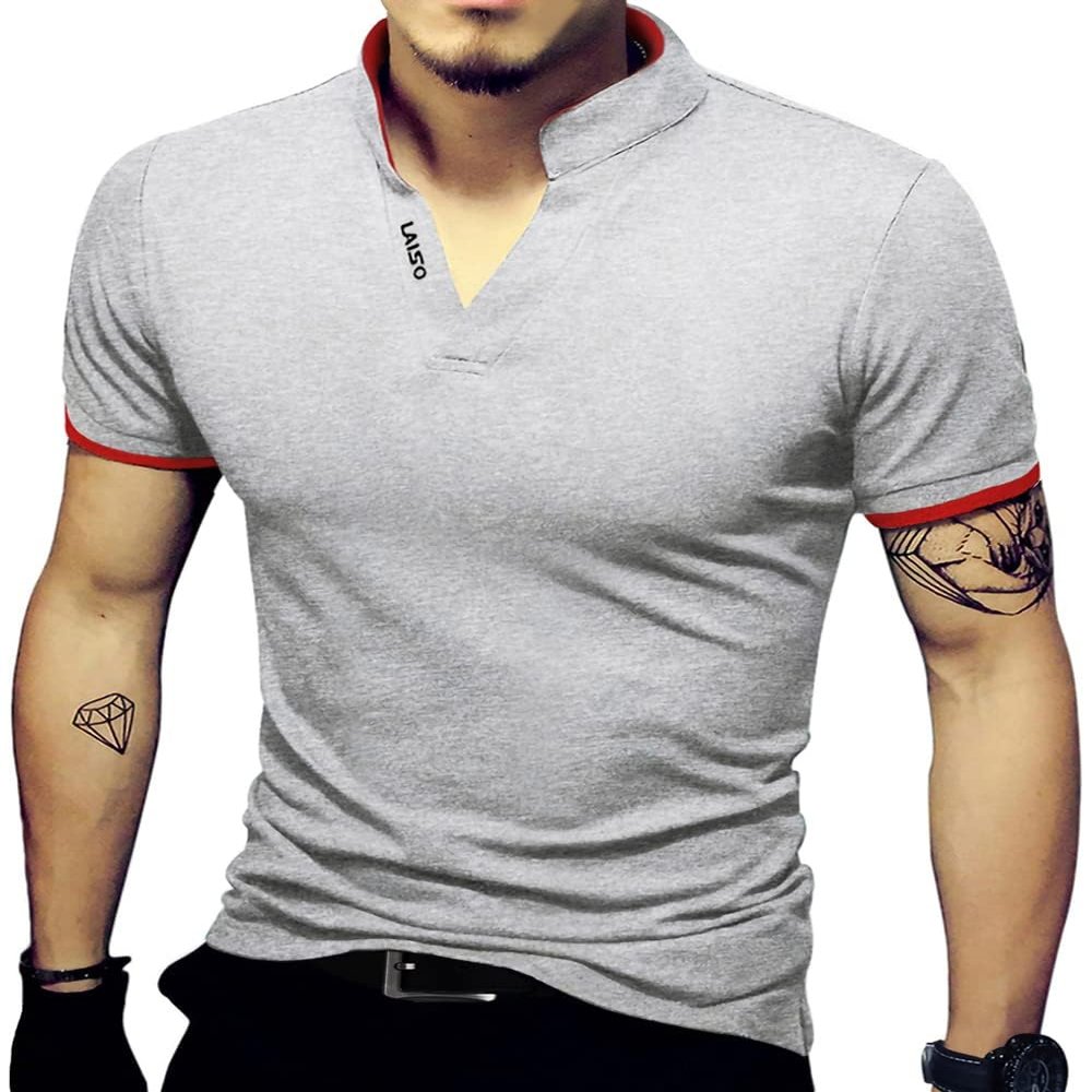 LOGEEYAR Mens Fashion Polo Henley Shirts Short/Long Sleeve Casual T-Shirts Slim Fit Cotton Polo Shirts for Men Grey